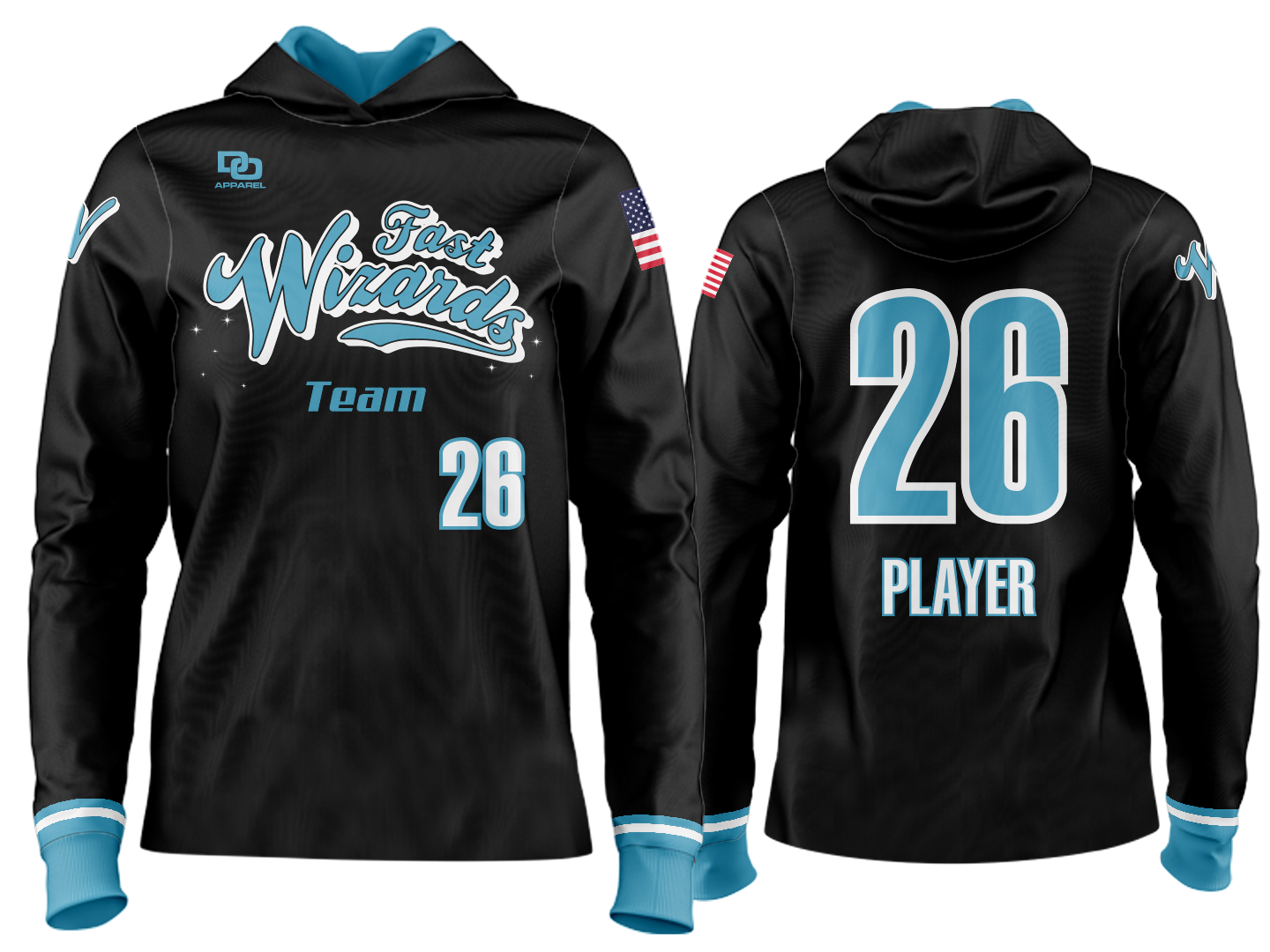 Custom Team Hoodie - Black/Columbia