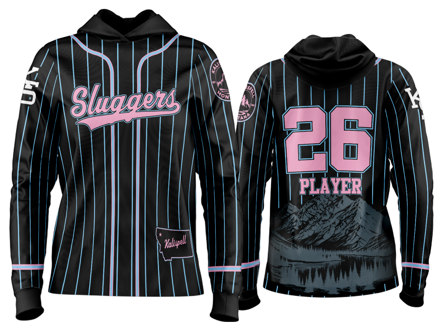 Custom Team Hoodie - Black Pink Pinstripe