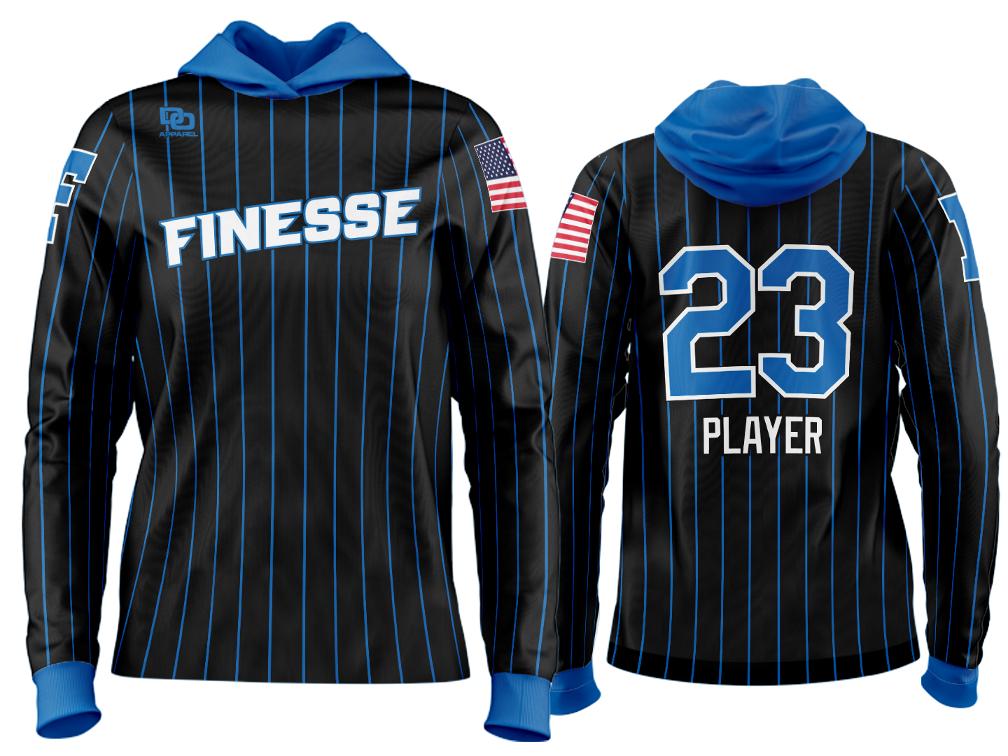 Custom Team Hoodie - Black/Royal Pinstripe