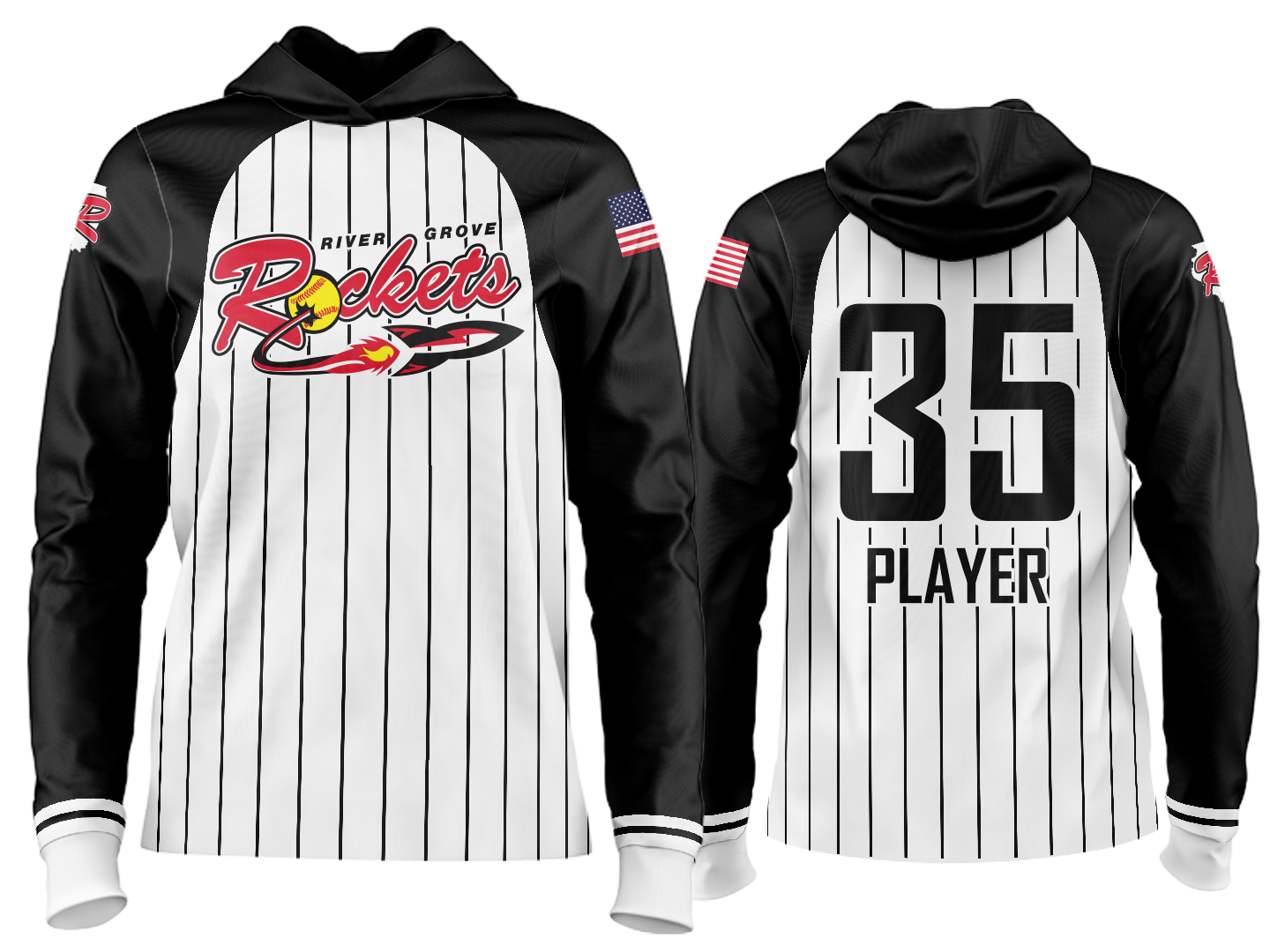 Custom Team Hoodie - White/Black Pinstripe