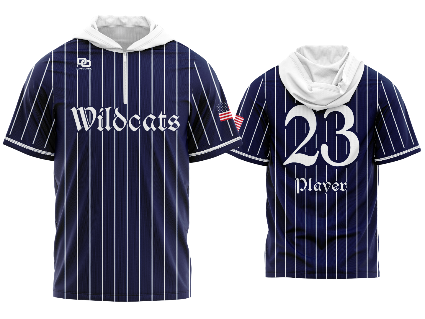 Custom QZ Hoodie SS - Navy Pinstripe