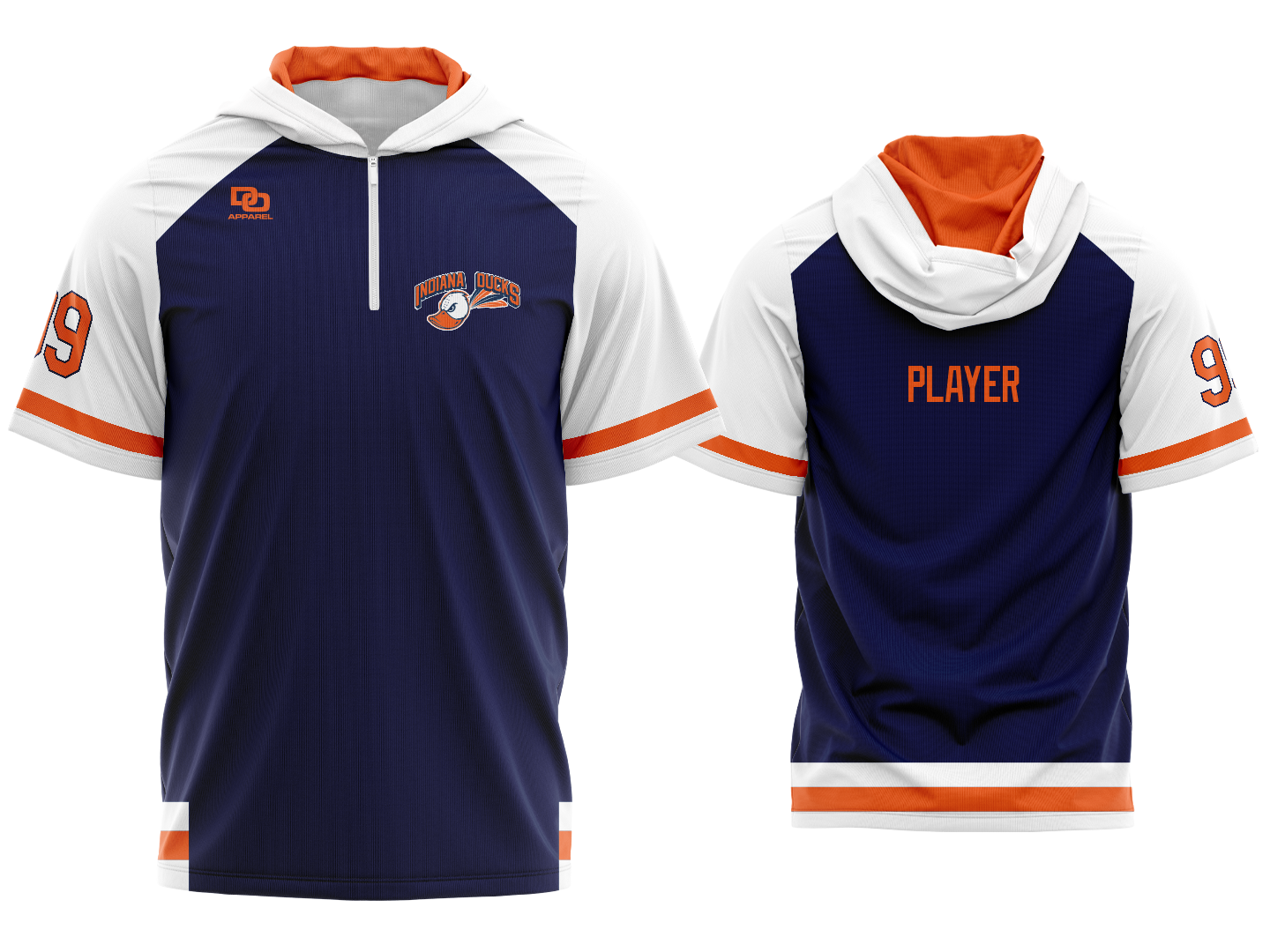Custom Short Sleeve 1/4 Zip Shooter Hoodie - Navy/White