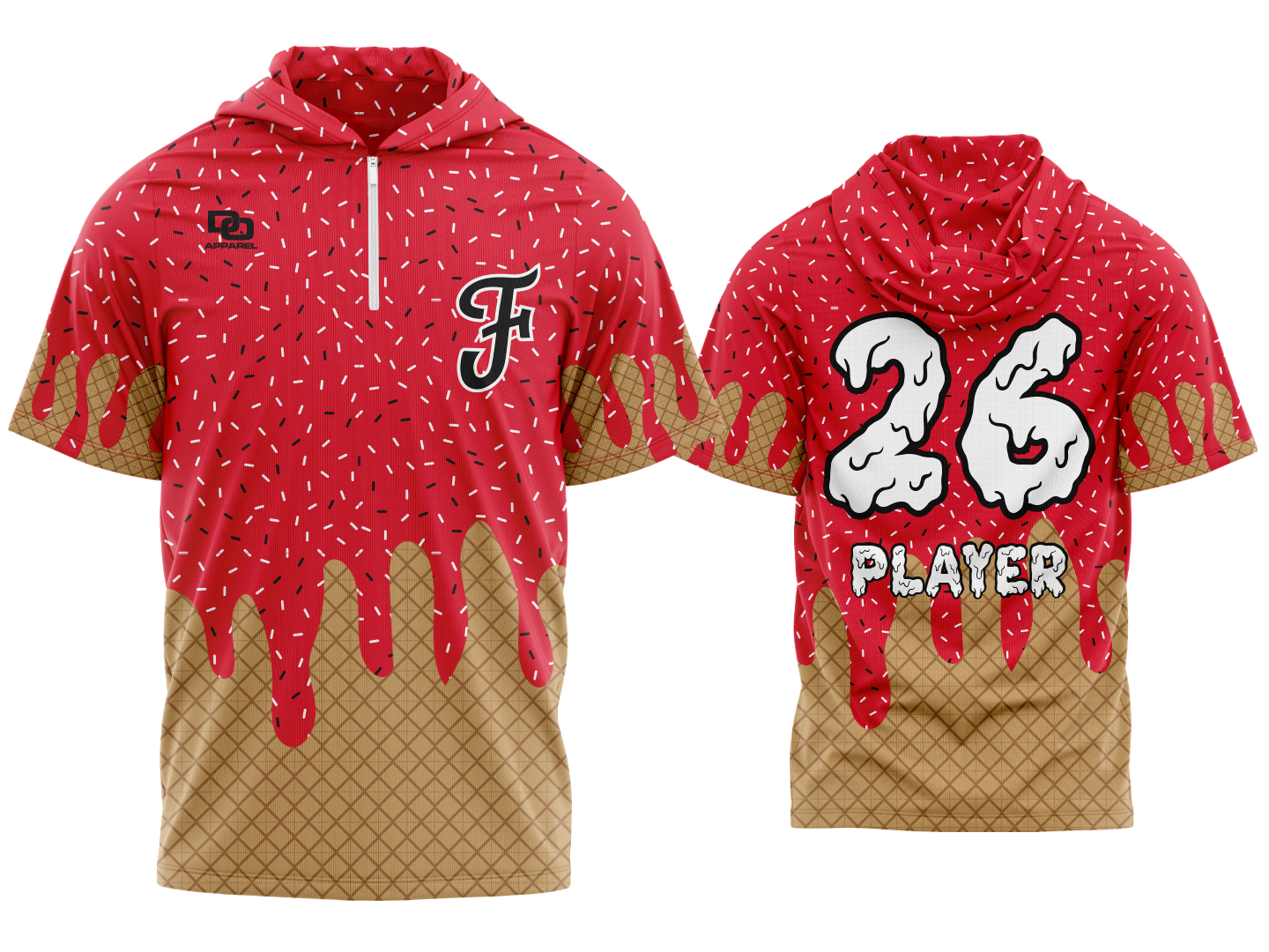 Custom Short Sleeve 1/4 Zip Hoodie - Red Drip