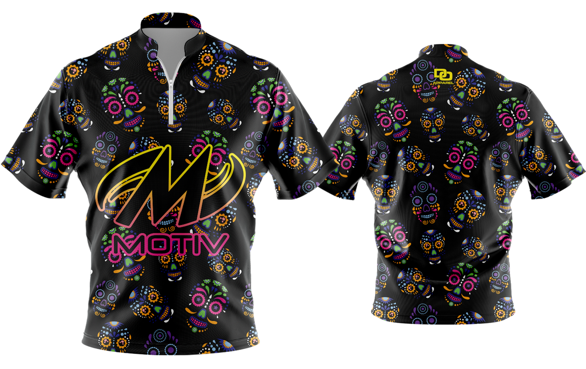 Custom FD QZ Taper Bowling Jersey - Black Skulls