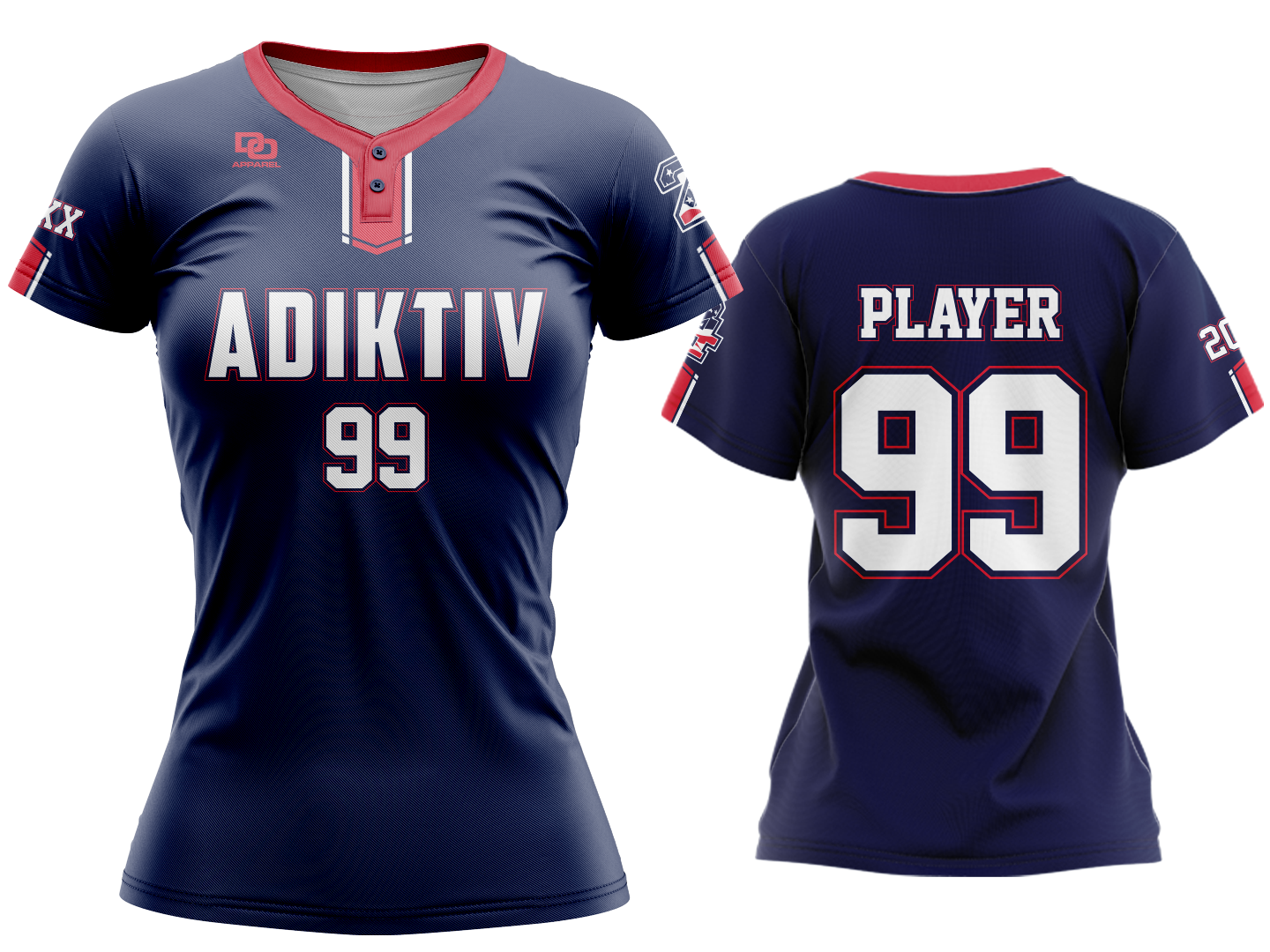 Custom Womens Two-Button Jersey - Navy