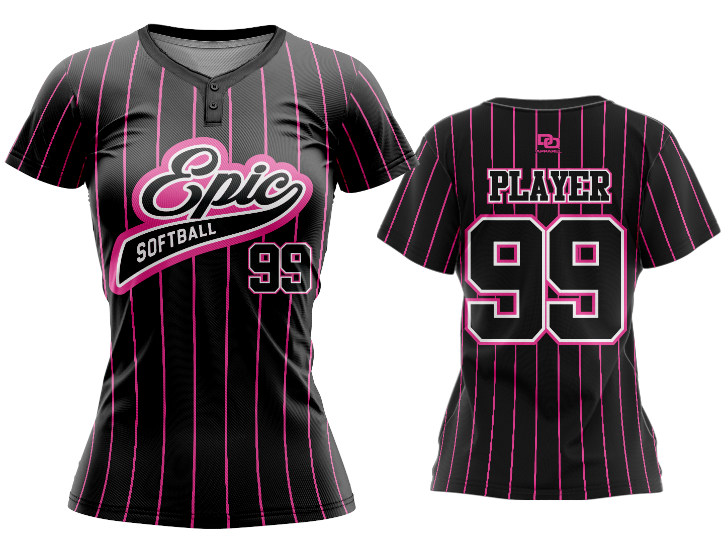 Custom Womens 2-Button Jersey - Black Pinstripe