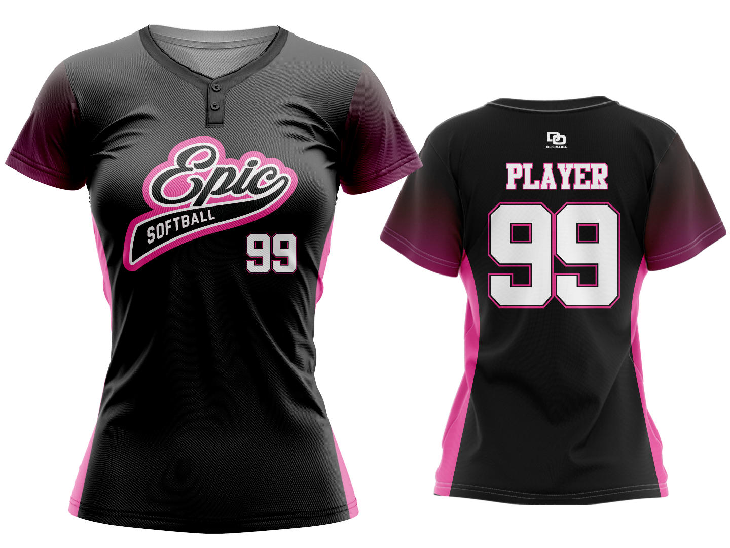Custom Womens 2-Button Jersey - Black