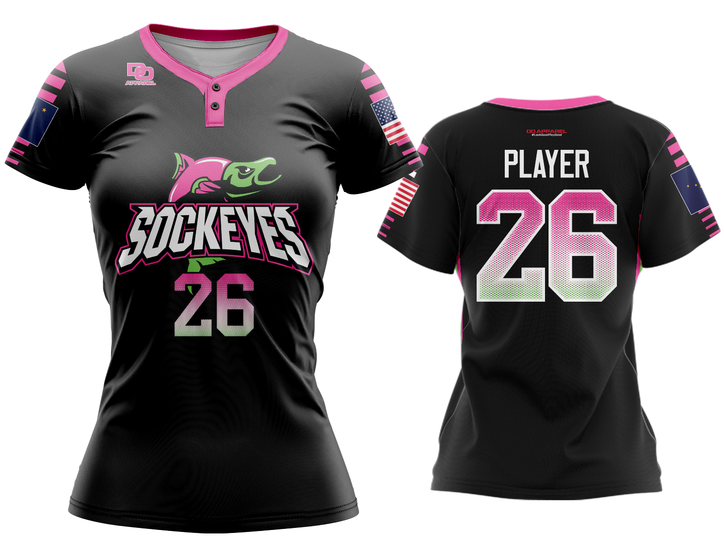 Custom Womens Two-Button Jersey - Black