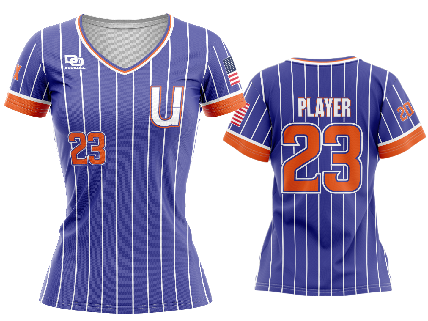 Custom Womens V-Neck Jersey - Purple Pinstripe