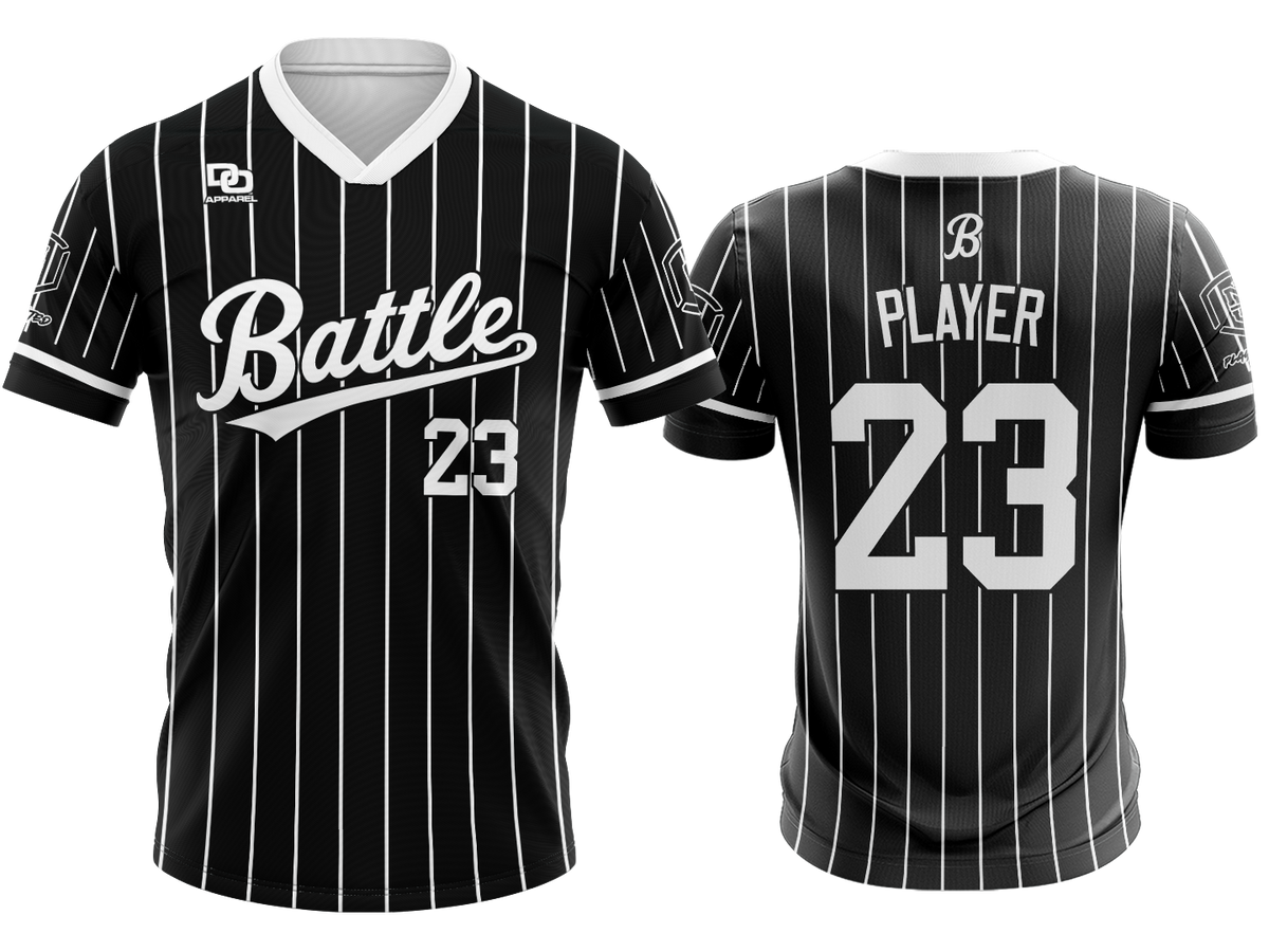Custom V-Neck Jersey - Black/White Pinstripe
