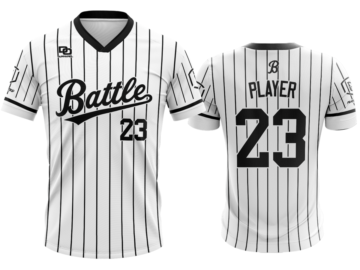 Custom V-Neck Jersey - White/Black Pinstripe