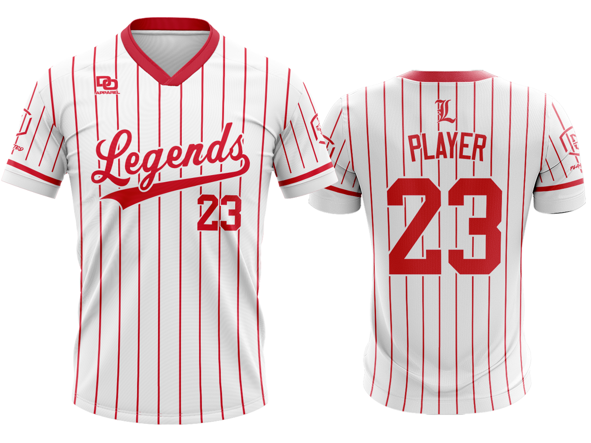 Custom V-Neck Jersey - White/Red Pinstripe