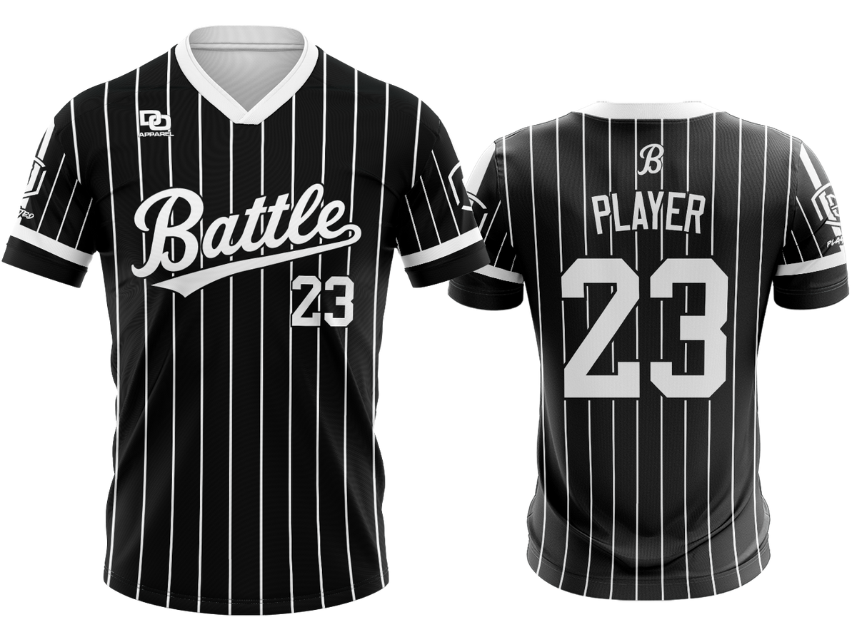 Custom V-Neck Jersey - Black/White Pinstripe