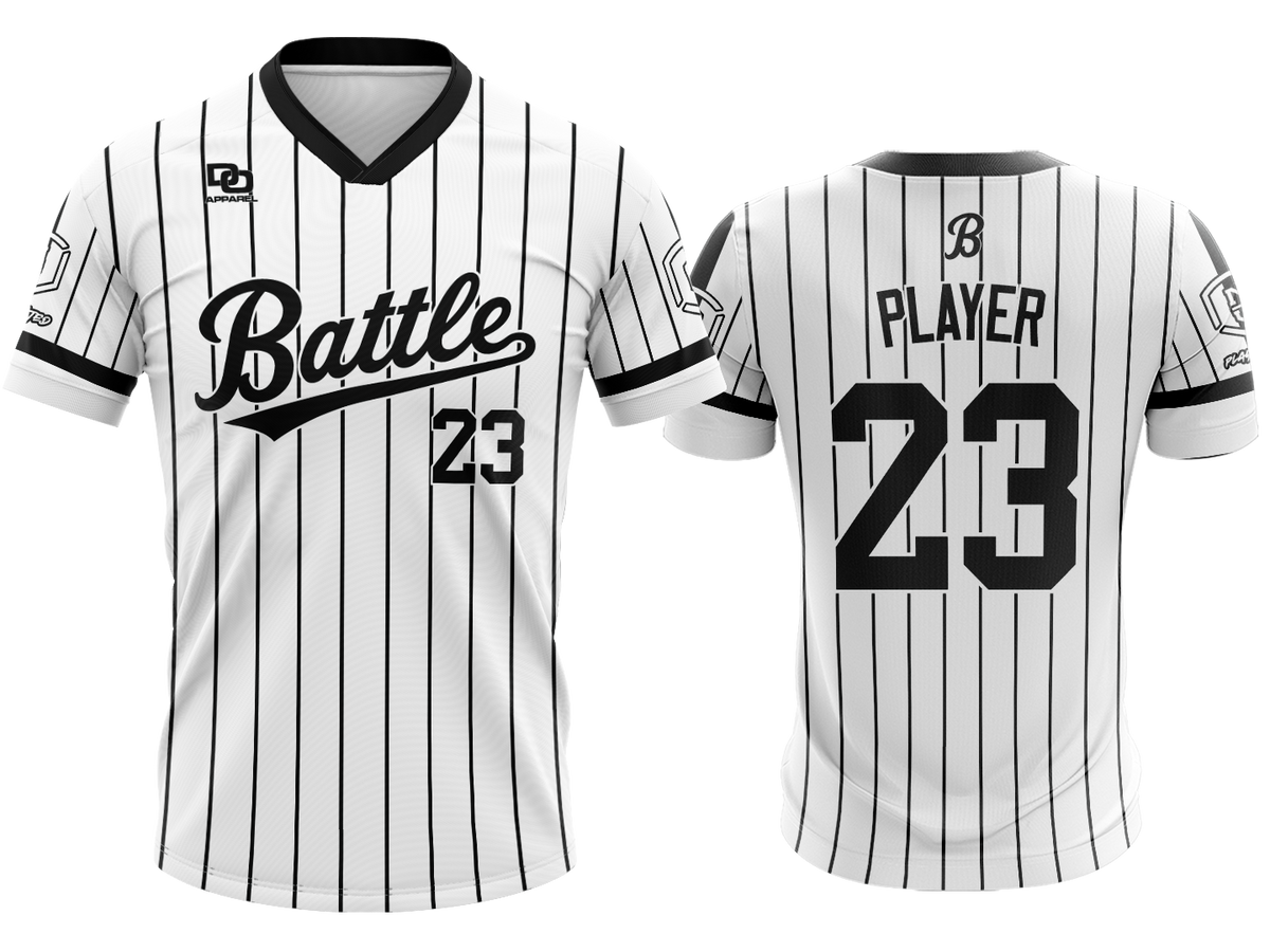 Custom V-Neck Jersey - White/Black Pinstripe