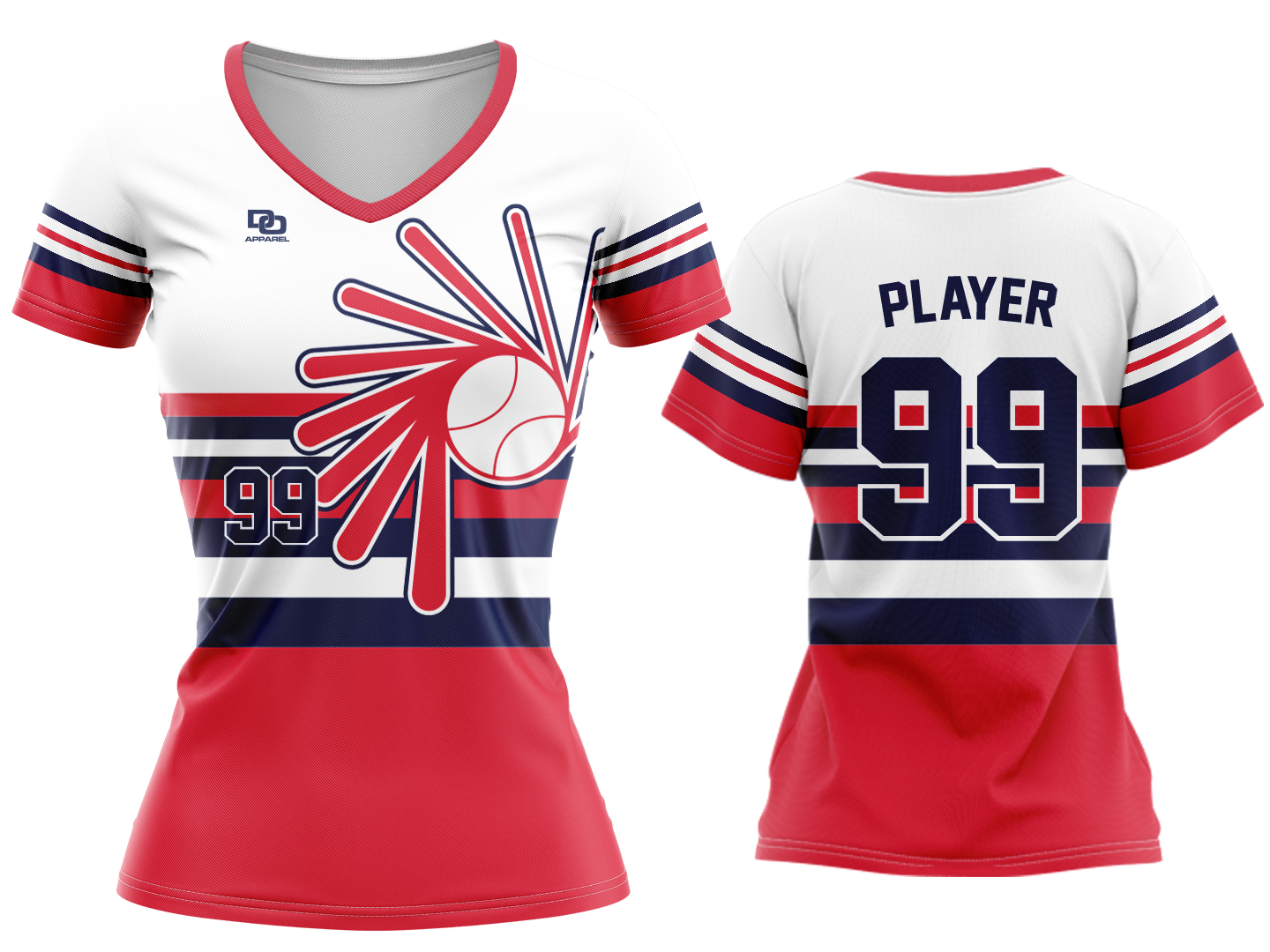 Custom V-Neck Jersey - White/Red