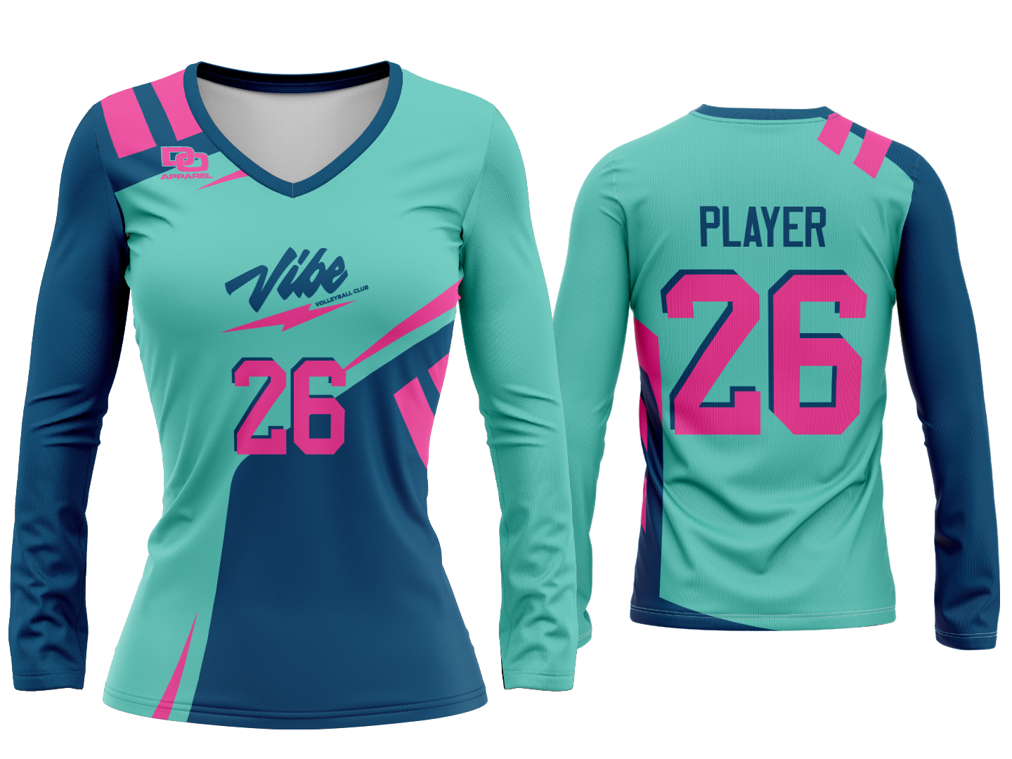 Custom Womens Long Sleeve V-neck Jersey - Varsity Blue