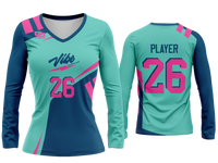 Custom Womens Long Sleeve V-neck Jersey - Varsity Blue