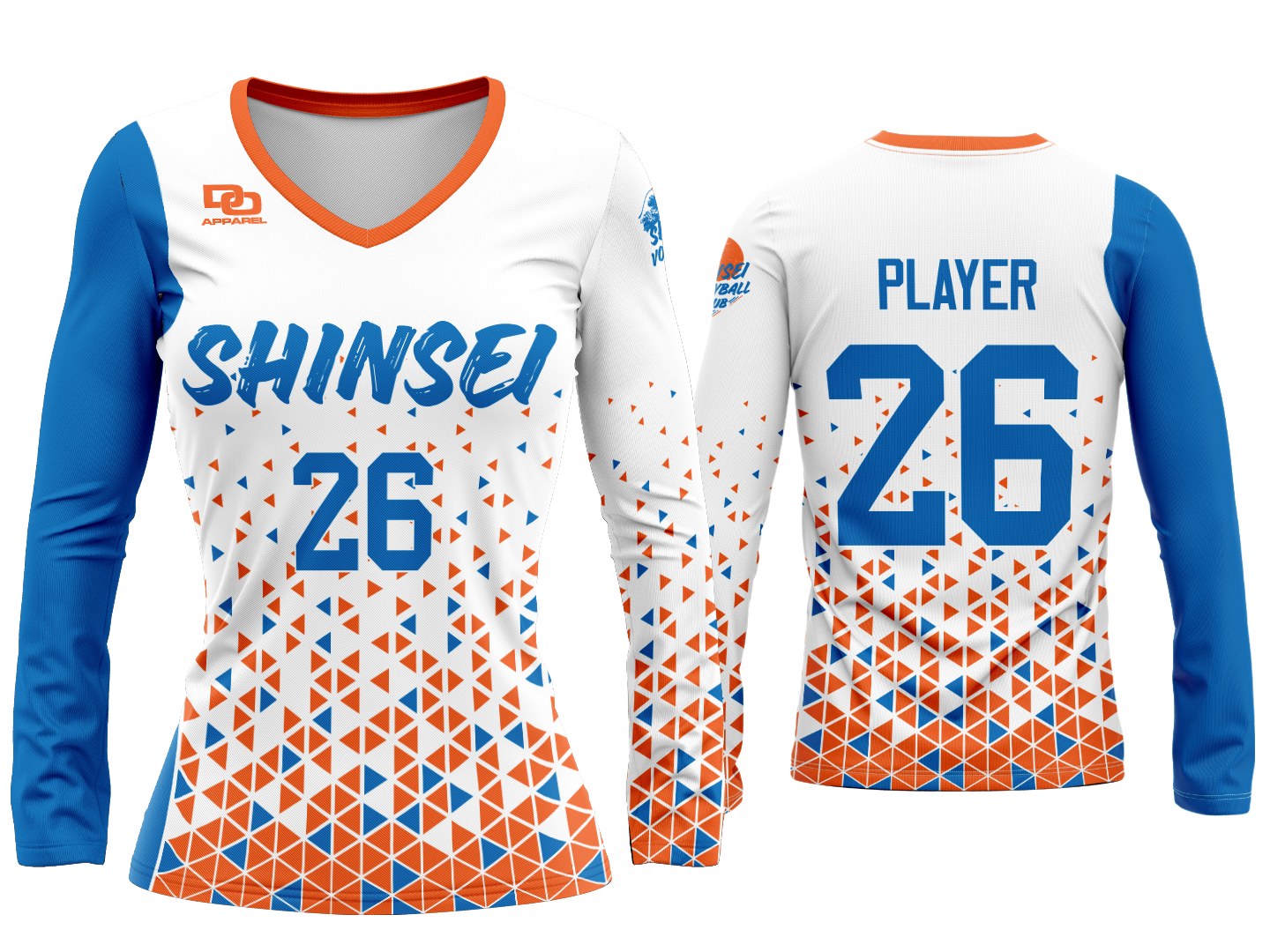 Custom Womens Long Sleeve V-neck Jersey - White Diamonds