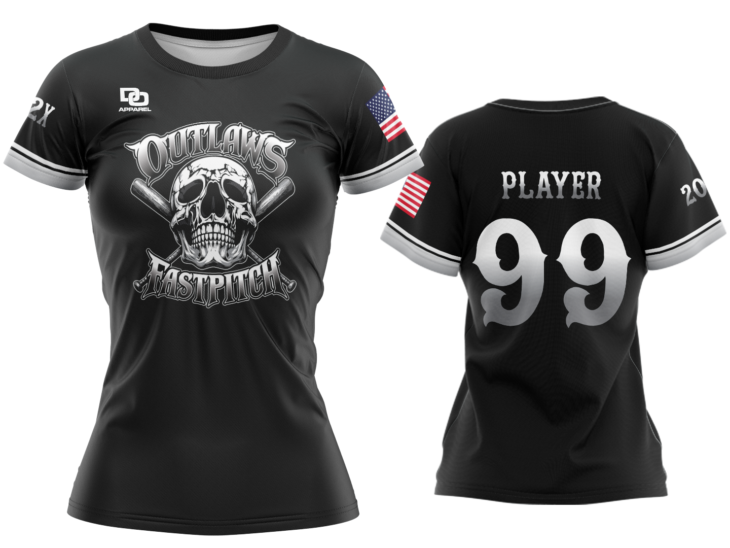 Custom Womens Crew Jersey - Black Skull