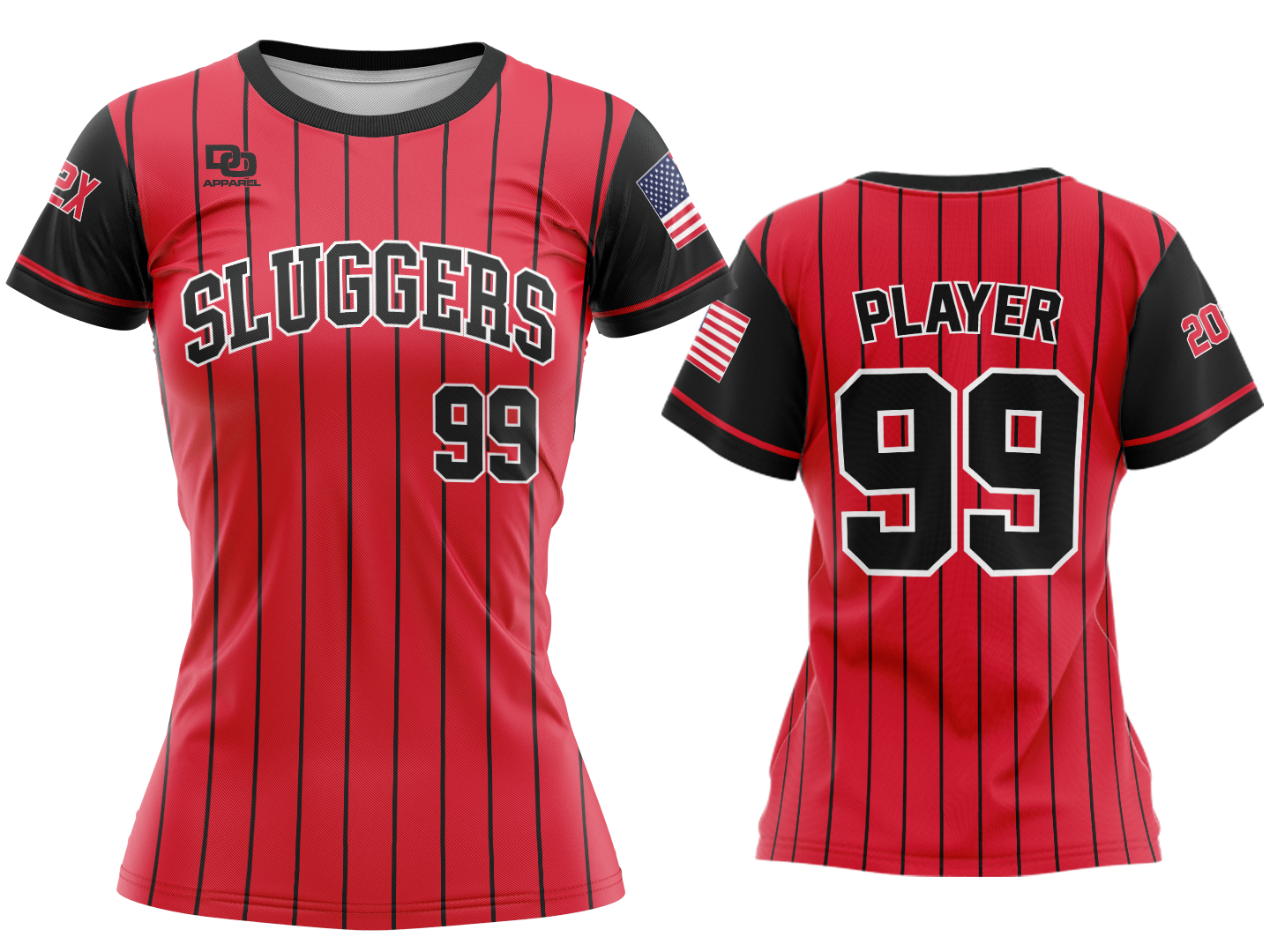 Custom Womens Crew Jersey - Red Pinstripe