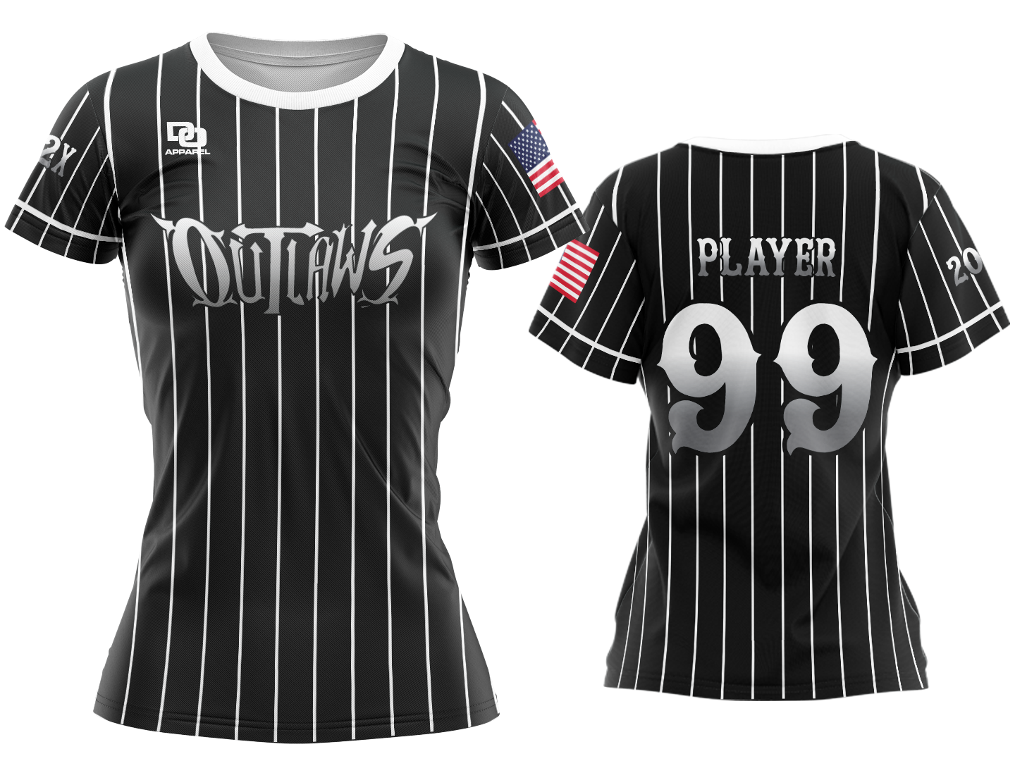 Custom Womens Crew Jersey - 2027 Black Pinstripe